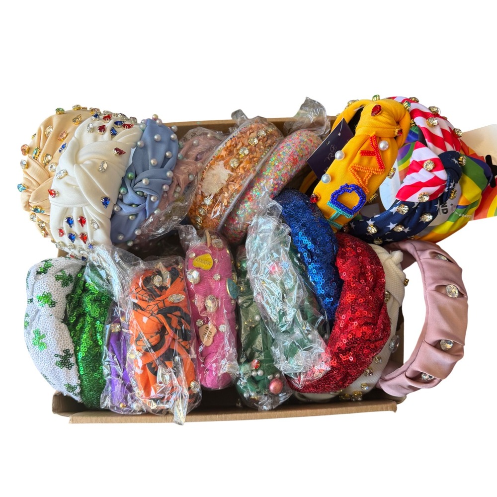 Bundle of 25 NWT Knotted Embellished Headbands Various Themes Colors